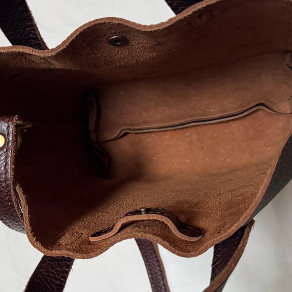 Portland Leather Goods Coldbrew Brown Pebble Convertible Crossbody Mini Tote - Picture 9 of 12